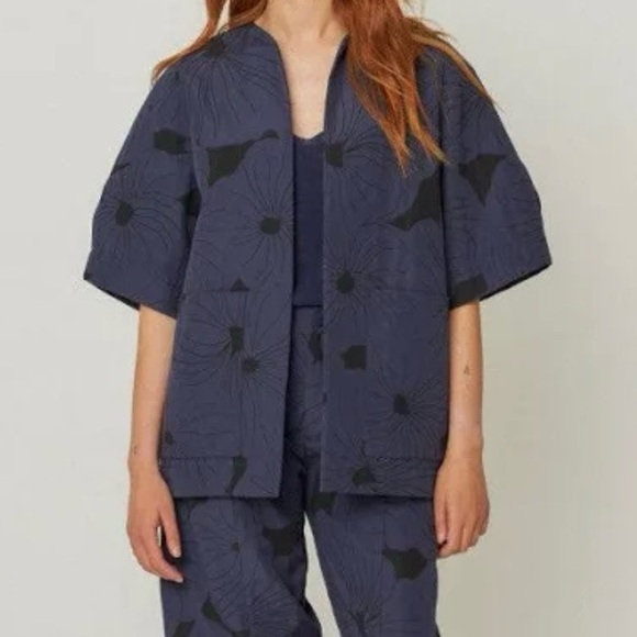 SKFK Women's Blue Black Kimono Style Floral Jacket sz M - Picture 10 of 11